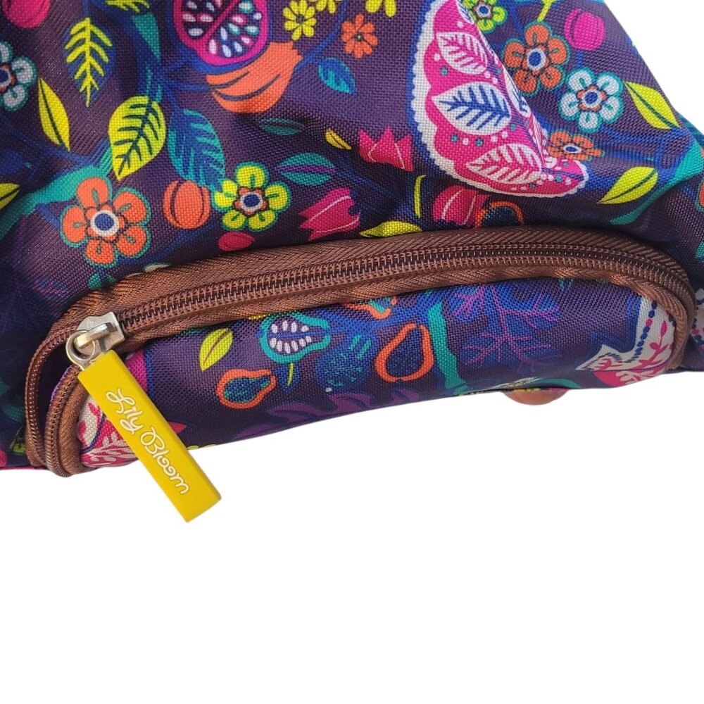 Lily Bloom Wheeled Duffel Bag 20" Raking It In Living Large Purple Floral Mater - Picture 8 of 16